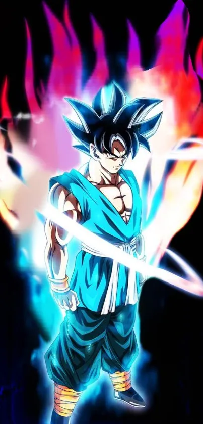 Vibrant Super Saiyan with colorful aura wallpaper