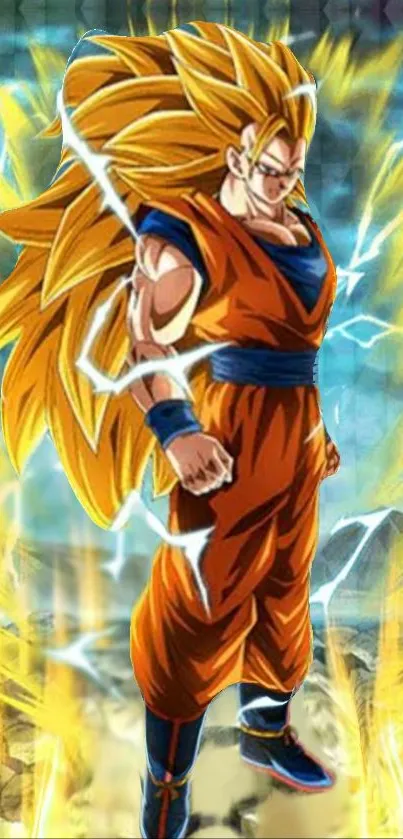 Super Saiyan anime character with electrifying energy.