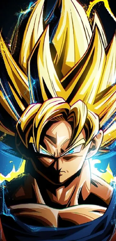 Super Saiyan character with glowing hair and energy aura.