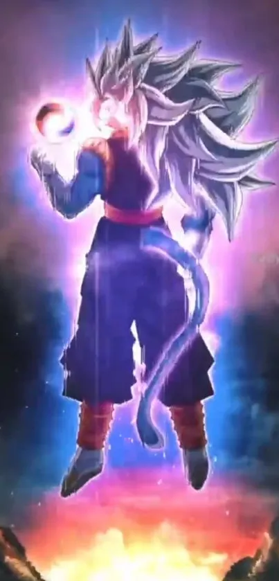 Super Saiyan warrior with energy aura in vibrant colors.