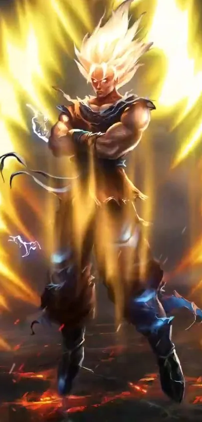 Super Saiyan character with energy aura wallpaper.