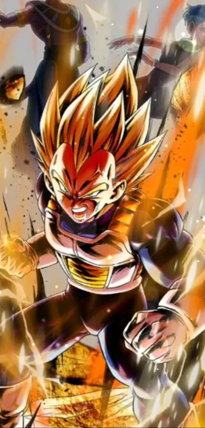 Super Saiyan character in epic battle scene wallpaper.