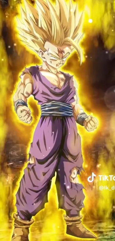 Epic Super Saiyan anime wallpaper with golden aura.