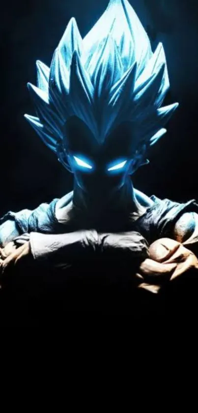 Epic Super Saiyan with glowing blue aura on a dark background.