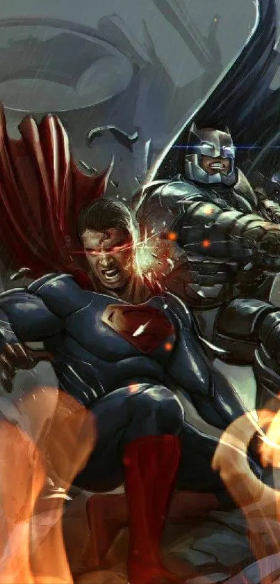 Epic superhero battle wallpaper with intense action and vivid colors.