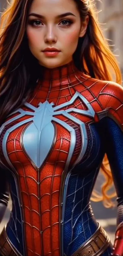 Epic superhero costume wallpaper with vibrant colors.