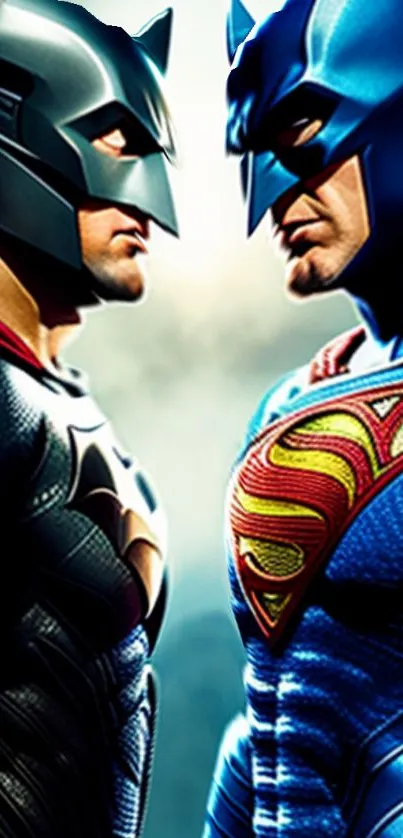 Two superheroes face off in dynamic wallpaper.