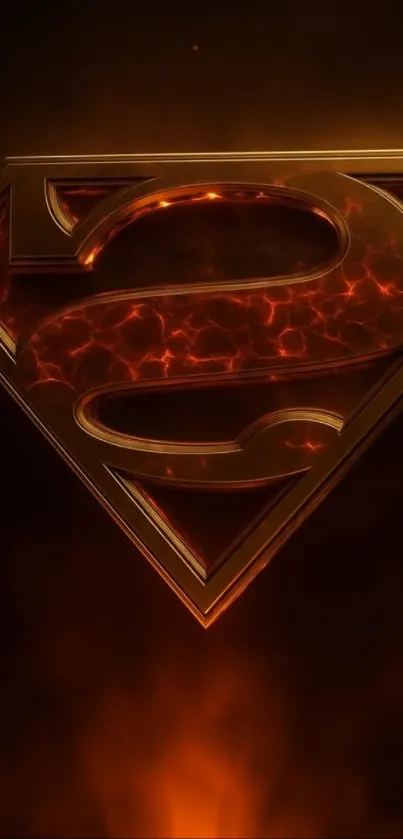 Fiery superhero emblem with 3D effect on dark background.