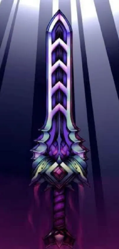 Epic sword art with purple hues on a dramatic background.