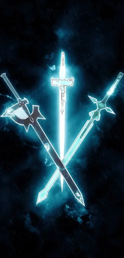 Epic fantasy wallpaper with glowing swords.