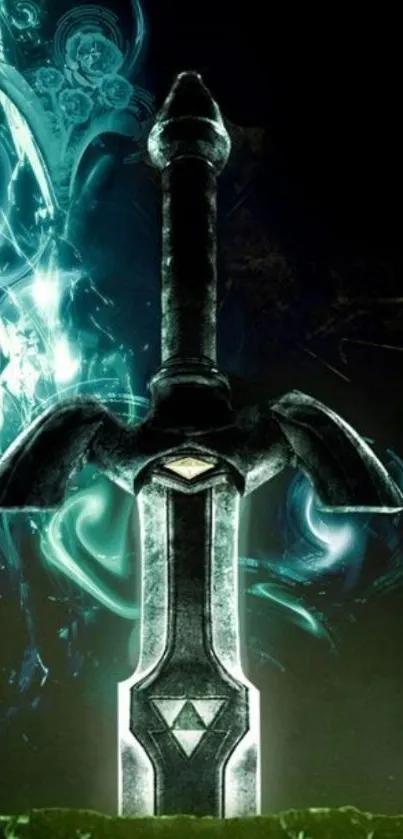 Epic glowing sword with mystical energy wallpaper.