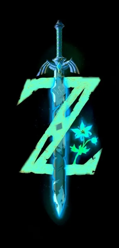 Mobile wallpaper of a glowing sword with neon Z symbol.