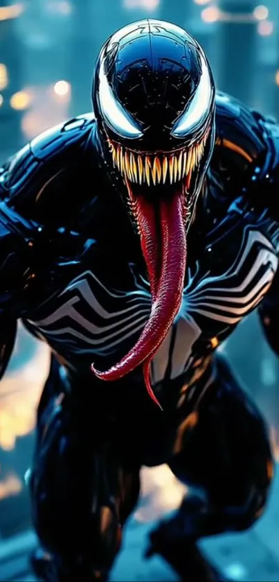 Symbiote character in cityscape background wallpaper