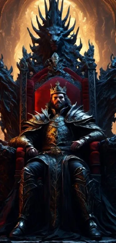 Epic king on fiery throne mobile wallpaper.