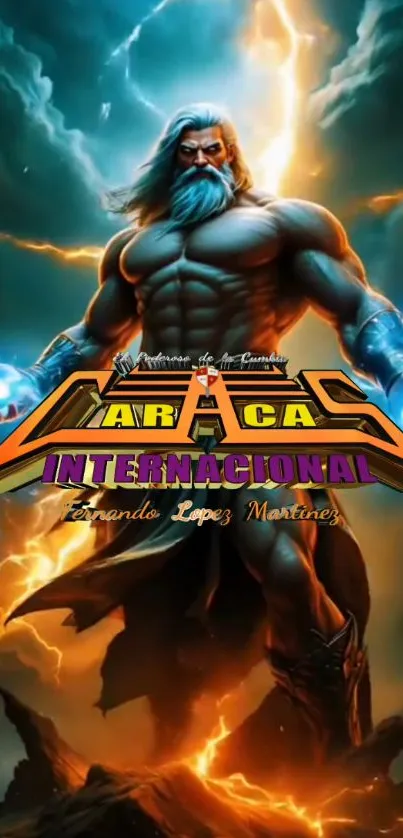Epic thunder god with lightning aura.