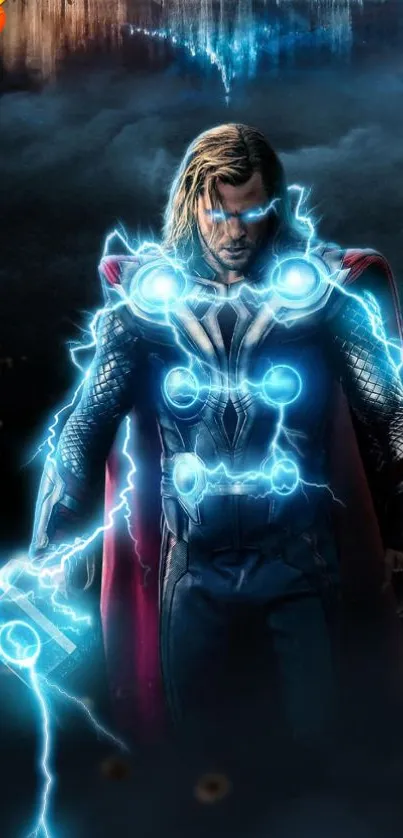 Iconic thunder god with lightning effects and a dramatic background.