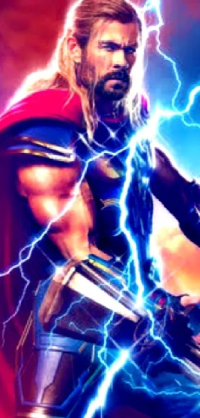 Epic hero with lightning in cosmic landscape wallpaper.