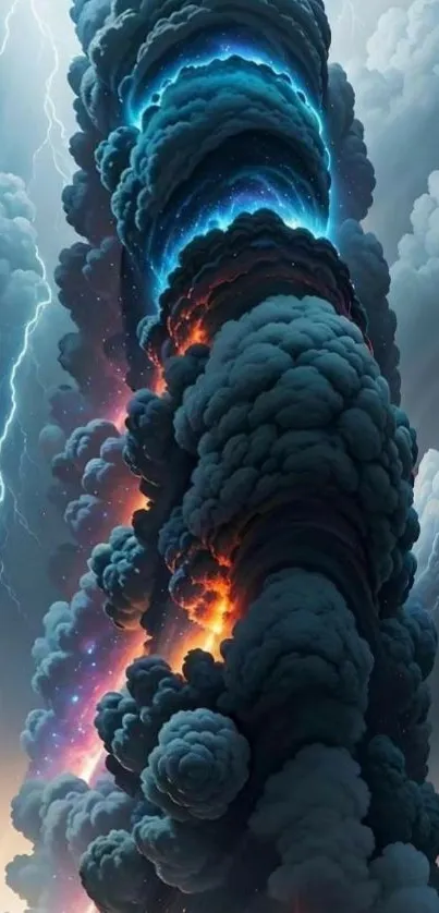Dramatic cloud with lightning and cosmic colors in the sky.