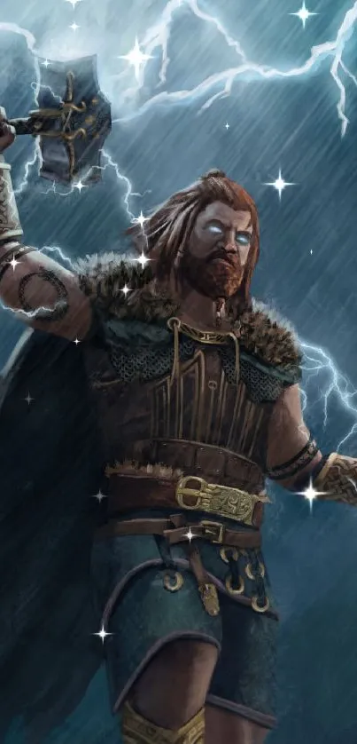 Warrior in a thunderstorm with lightning bolt.