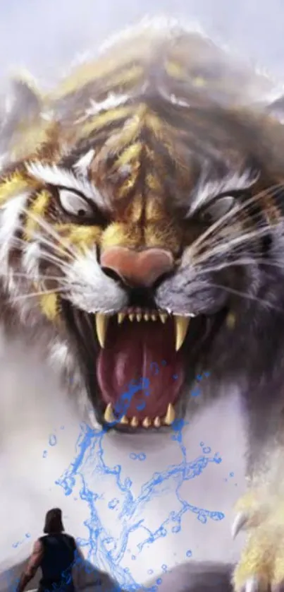 Epic wallpaper of a roaring tiger with a stunning, fierce design.