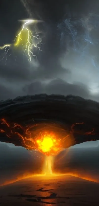 Epic UFO encounter with lightning and explosion scene.