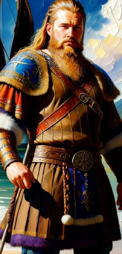 Epic Viking warrior with colorful background in digital art style.