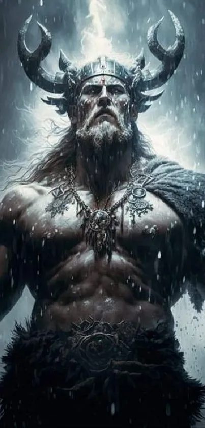 Epic and powerful Viking warrior artwork in a dark, stormy setting.