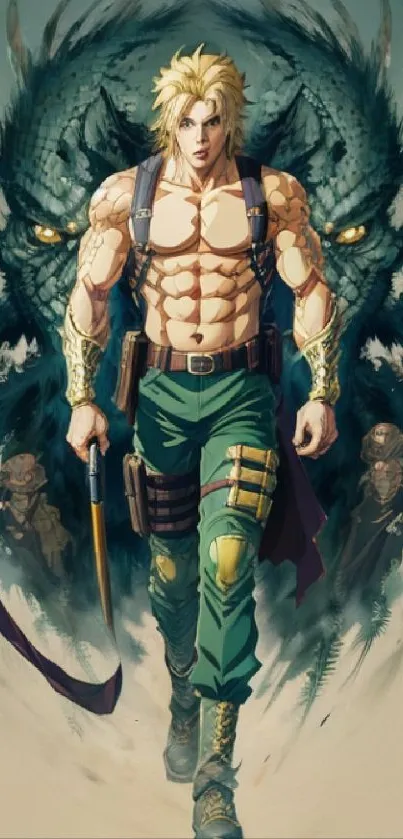 Epic anime warrior with dragon in the background, perfect mobile wallpaper.