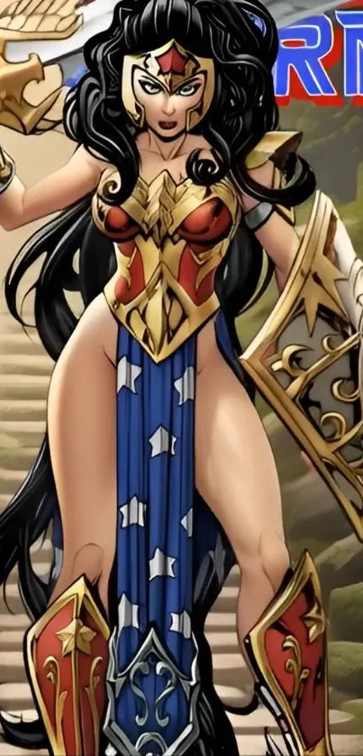 Epic warrior woman in dynamic armor art.