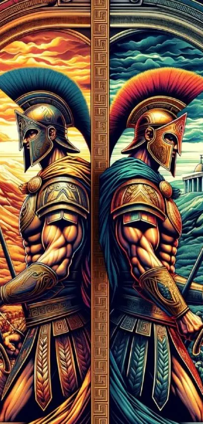 Epic warriors in vibrant ancient battle scene.