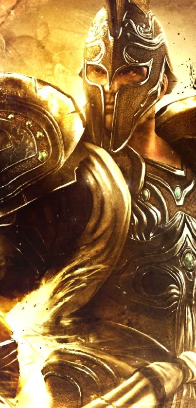 Epic warrior in golden armor fantasy art wallpaper.