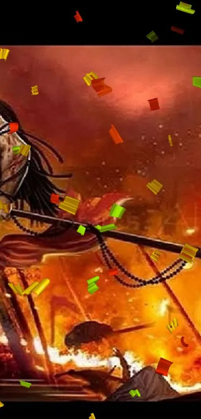Epic warrior fantasy art with fiery red hues.