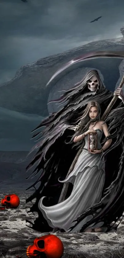 Warrior confronting giant serpent in dark fantasy landscape.
