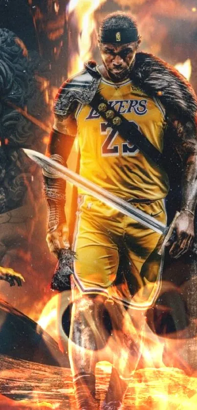 Epic fantasy wallpaper with a basketball warrior.