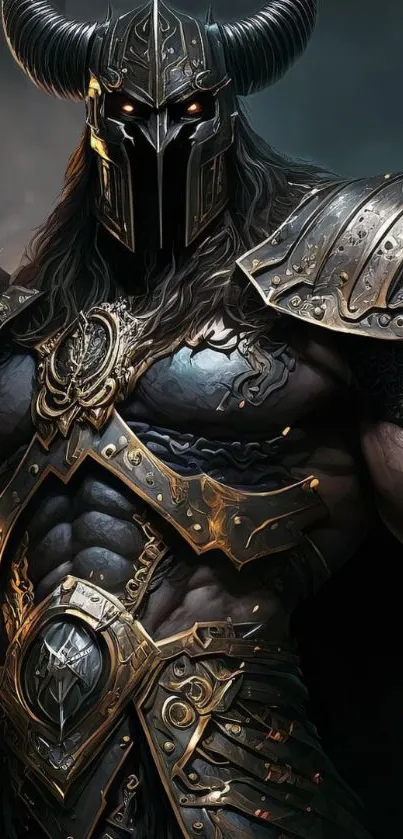 Epic fantasy warrior in armor with dark tones.