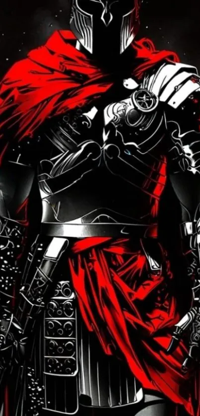 Epic warrior clad in black and red armor.