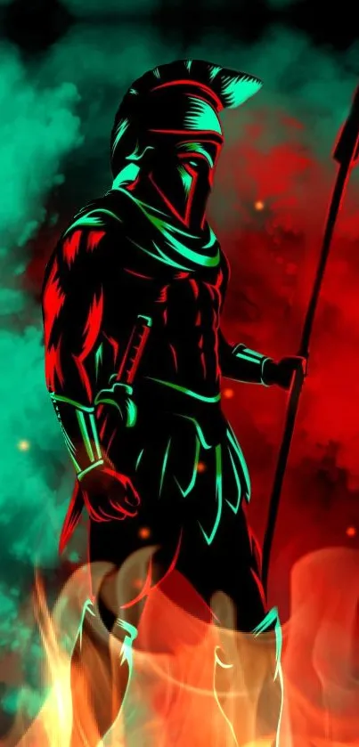 Epic Spartan warrior in fiery red background wallpaper.