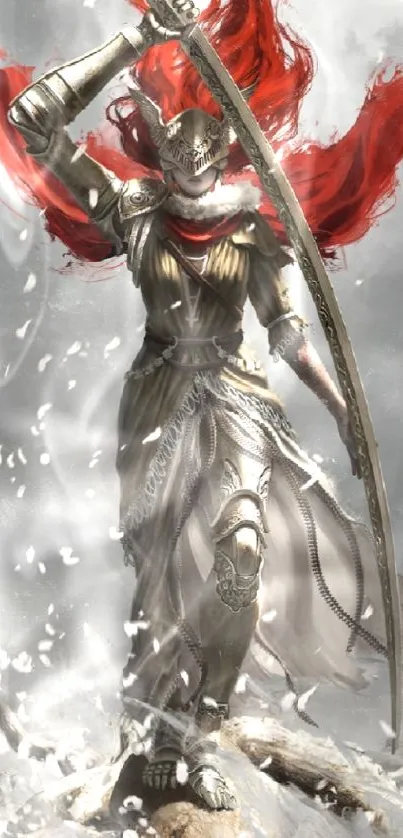 Epic fantasy warrior with red cape in armor.