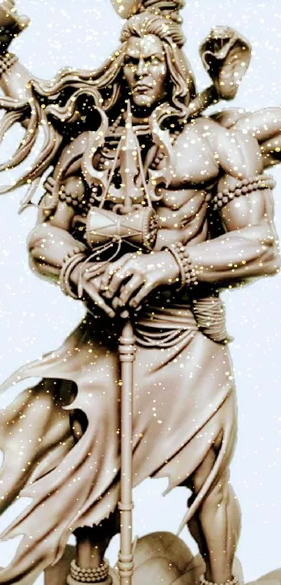 Epic warrior sculpture mobile wallpaper in beige tones.