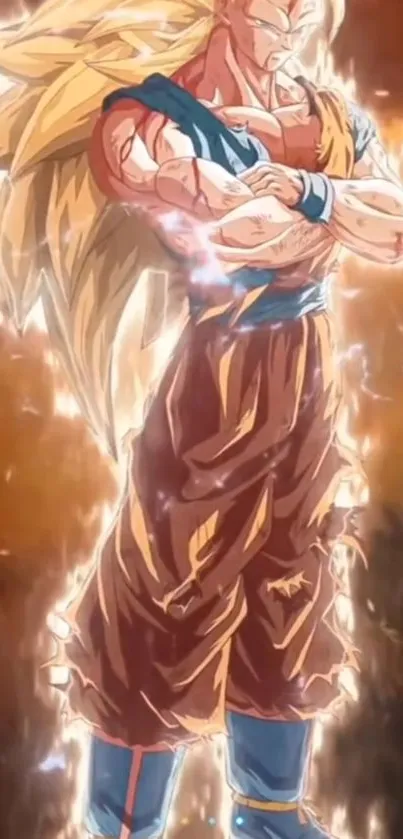 Powerful anime warrior with energy aura in a vibrant pose.