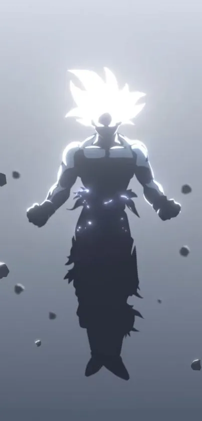 Silhouette of a powerful anime character with a glowing aura.