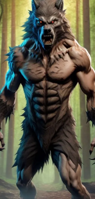 Epic werewolf standing in a mystical forest, showcasing digital fantasy art.