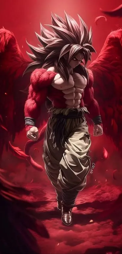 Anime warrior with red wings in epic pose.
