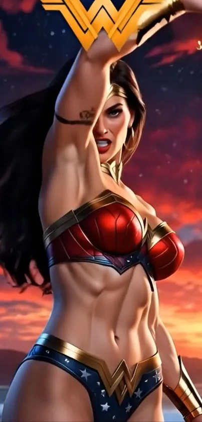 Wonder Woman epic artwork mobile wallpaper.
