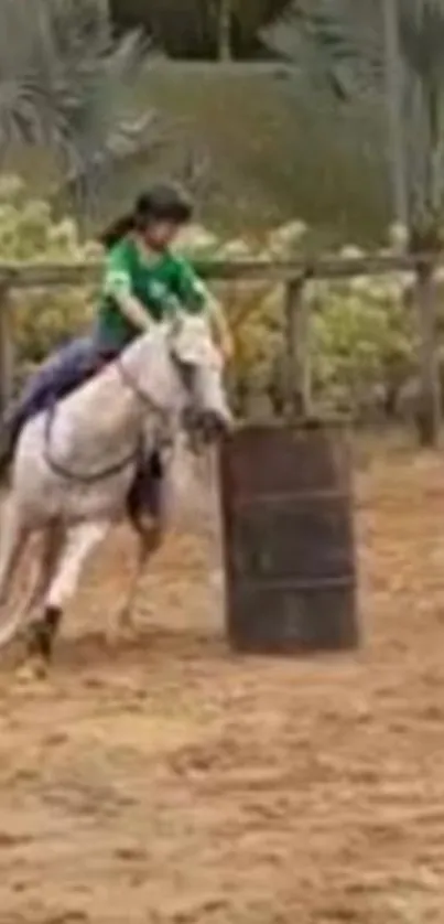 A horse rider expertly maneuvers around a barrel.