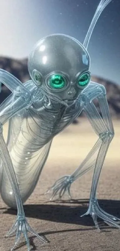 Futuristic alien creature in desert setting