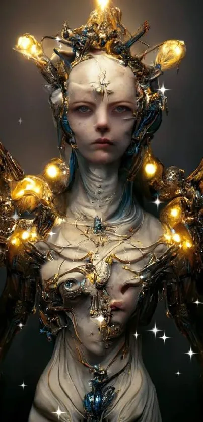 Ethereal android humanoid with glowing elements.