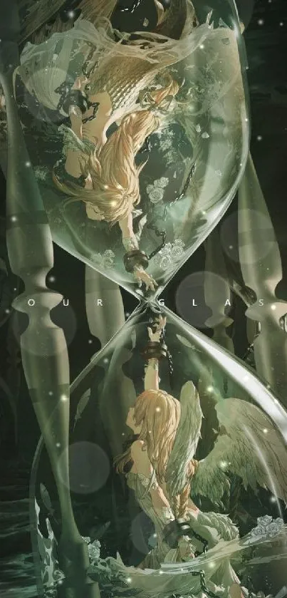 Fantasy hourglass art with mystical details and ethereal lighting.