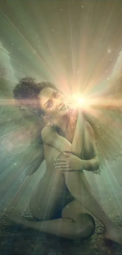 Ethereal angel with radiant wings and celestial light.