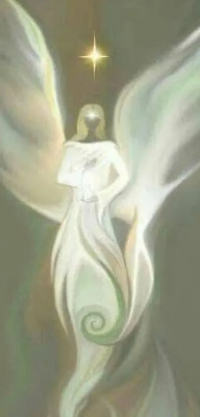 Ethereal angel wallpaper with glowing light and celestial design for mobile devices.